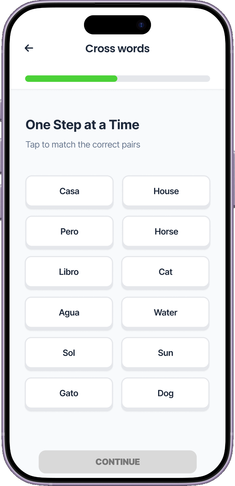 Crosswords game screen